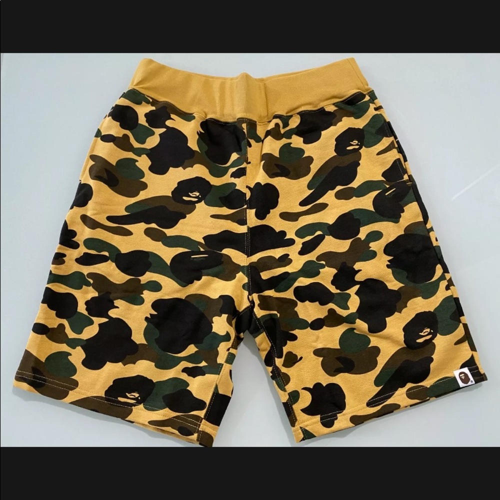 Yellow camo bape shorts size M